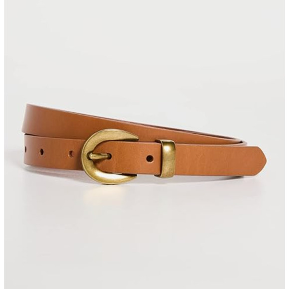 NWT MADEWELL Chunky Buckle Skinny Leather Belt Brown Gold  XS - Picture 1 of 6